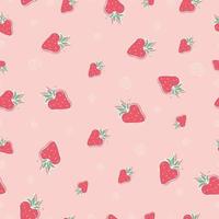 Strawberry seamless pattern. Ripe berries hand drawing. Fruit pink background. vector