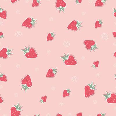 Strawberry seamless pattern. Ripe berries hand drawing. Fruit pink background.