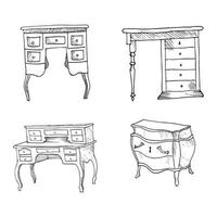 ilustraciones de muebles antiguos en estilo art ink vector