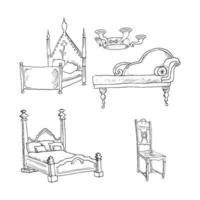 ilustraciones de muebles antiguos en estilo art ink vector