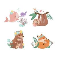 Illustrations of Animal Moms with Babies vector