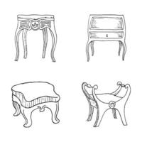 ilustraciones de muebles antiguos en estilo art ink vector