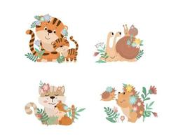 Illustrations of Animal Moms with Babies vector