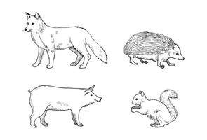 ilustraciones de animales en estilo de tinta de arte vector