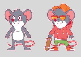 Rat character with and without clothes vector illustration. Mascot, brand, cool design concept.