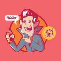 personaje vampiro sosteniendo un refresco una lata de ilustración vectorial. publicidad, divertido, concepto de diseño de concepto. vector