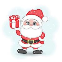 Cute cartoon Santa Claus with a gift in his hands, vector illustration