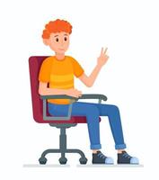 Vector illustration of a character sitting on an office chair. Young guy in the process of office work.