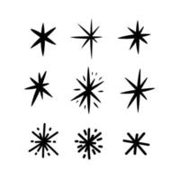 iconos de estrellas y copos de nieve dibujados a mano sobre fondo blanco para el diseño de la decoración. garabato ilustración vectorial. elementos de invierno para navidad y año nuevo vector