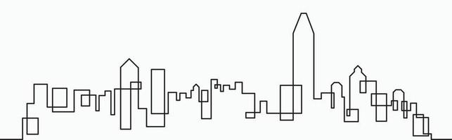 Modern City Skyline continuous outline drawing on white background. vector