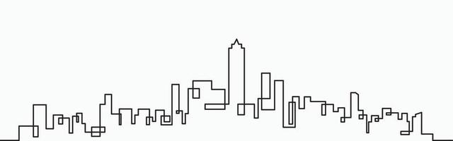 Modern City Skyline continuous outline drawing on white background. vector