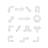 Simple Hand-Drawn Black Outline Arrows in Various Directions. Collection of Flat Vector Cursor Elements Isolated on White Background for Infographics