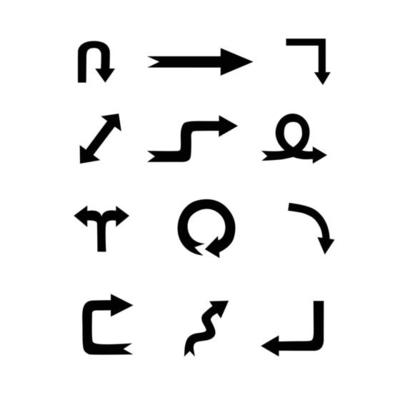 Simple Hand-Drawn Black Arrows in Various Directions. Set of Flat Modern Vector Cursor Elements Isolated on White Background for Infographics, Prints