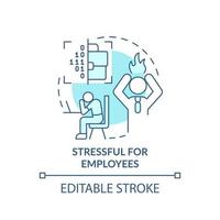 Stressful for employees turquoise concept icon. Digital transformation disadvantage abstract idea thin line illustration. Isolated outline drawing. Editable stroke. vector