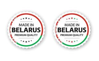 Set of two Belarusian labels. Made in Belarus. Premium quality stickers and symbols with stars. Simple vector illustration isolated on white background