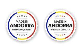 Set of two Andorran labels. Made in Andorra. Premium quality stickers and symbols with stars. Simple vector illustration isolated on white background