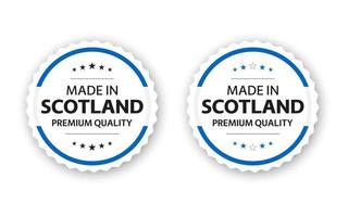 Set of two Scottish labels. Made in Scotland. Premium quality stickers and symbols with stars. Simple vector illustration isolated on white background