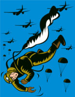soldado de la segunda guerra mundial tirando de la cuerda en paracaídas png