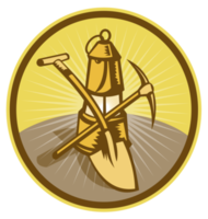 Mining or miner's lamp with shovel and pick axe png