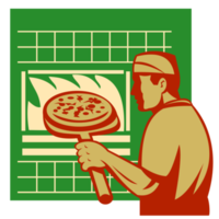 pâtissier à pizza ou boulanger tenant un four de cuisson png