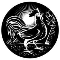 rooster retro woodcut png