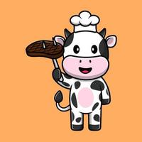 lindo chef vaca parrilla carne dibujos animados vector iconos ilustración. concepto de caricatura plana. adecuado para cualquier proyecto creativo.