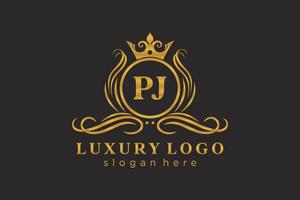 plantilla de logotipo de lujo real de letra pj inicial en arte vectorial para restaurante, realeza, boutique, cafetería, hotel, heráldica, joyería, moda y otras ilustraciones vectoriales. vector