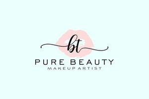 Initial BT Watercolor Lips Premade Logo Design, Logo for Makeup Artist Business Branding, Blush Beauty Boutique Logo Design, Calligraphy Logo with creative template. vector