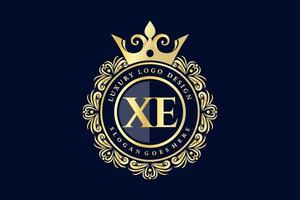 XE Initial Letter Gold calligraphic feminine floral hand drawn heraldic monogram antique vintage style luxury logo design Premium Vector