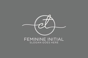 Initial CT handwriting logo with circle template vector logo of initial signature, wedding, fashion, floral and botanical with creative template.