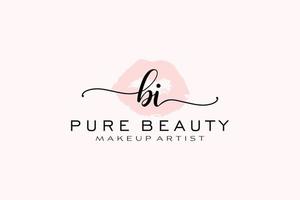 Initial BI Watercolor Lips Premade Logo Design, Logo for Makeup Artist Business Branding, Blush Beauty Boutique Logo Design, Calligraphy Logo with creative template. vector