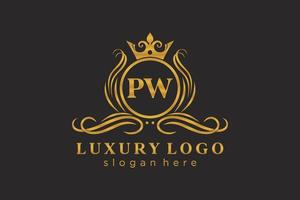 plantilla de logotipo de lujo real de letra pw inicial en arte vectorial para restaurante, realeza, boutique, cafetería, hotel, heráldica, joyería, moda y otras ilustraciones vectoriales. vector