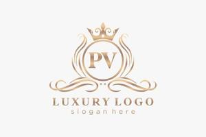 plantilla de logotipo de lujo real de letra pv inicial en arte vectorial para restaurante, realeza, boutique, cafetería, hotel, heráldica, joyería, moda y otras ilustraciones vectoriales. vector