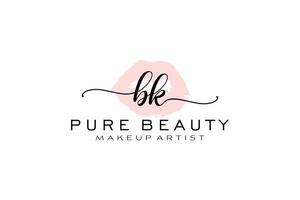 Initial BK Watercolor Lips Premade Logo Design, Logo for Makeup Artist Business Branding, Blush Beauty Boutique Logo Design, Calligraphy Logo with creative template. vector