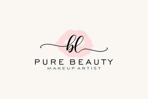 diseño de logotipo prefabricado inicial de labios de acuarela bl, logotipo para la marca comercial de maquilladores, diseño de logotipo de boutique de belleza ruborizada, logotipo de caligrafía con plantilla creativa. vector