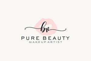 Initial BV Watercolor Lips Premade Logo Design, Logo for Makeup Artist Business Branding, Blush Beauty Boutique Logo Design, Calligraphy Logo with creative template. vector