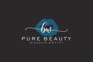 Initial BW Watercolor Lips Premade Logo Design, Logo for Makeup Artist Business Branding, Blush Beauty Boutique Logo Design, Calligraphy Logo with creative template. vector