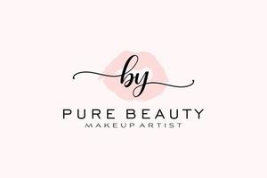 Initial BY Watercolor Lips Premade Logo Design, Logo for Makeup Artist Business Branding, Blush Beauty Boutique Logo Design, Calligraphy Logo with creative template. vector