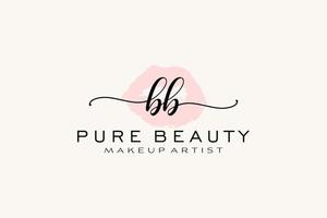 Initial BB Watercolor Lips Premade Logo Design, Logo for Makeup Artist Business Branding, Blush Beauty Boutique Logo Design, Calligraphy Logo with creative template. vector
