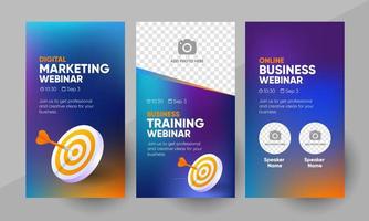 Business webinar social media story template. Background and business goal 3d illustration for social media banner post design in vector. Editable layout with a place for picture. vector