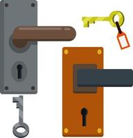 Door handle. Lock and keyhole with a key. Opening and closing. The doorway and entrance element vector