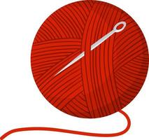 Ball of red thread. Embroidery and needle. Crafts and Hobbies. Clothing manufacturing and needlework. Flat cartoon illustration isolated on white vector