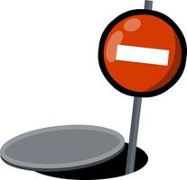 Road works. Red stop sign. Restriction of movement and traffic. Open hatches. Attention and danger. Repair and maintenance vector