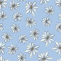 Floral seamless pattern with simple chamomile flower isolated on blue background. Can be used for fabric, wrapping paper, scrapbooking, textile, banner and other design. vector