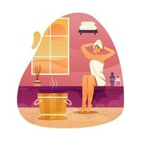 A Girl Having a Self Care Treatment in Sauna vector