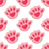 seamless pattern with pink cat paw with heart vector