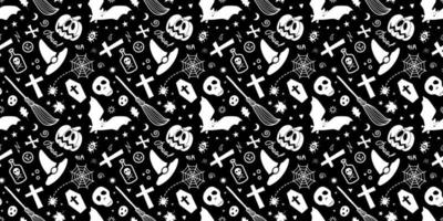 Halloween traditional spooky items isolated on black background. vector