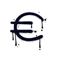 Currency sign of Euro. Black spray urban graffiti symbol of EU currency with smudges isolated on white background. Vector textured illustration on separate tree layers.