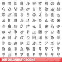 100 iconos de diagnóstico establecidos, estilo de esquema vector
