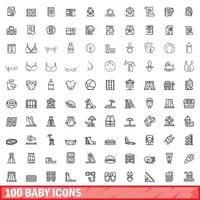 100 iconos de bebé, estilo de esquema vector